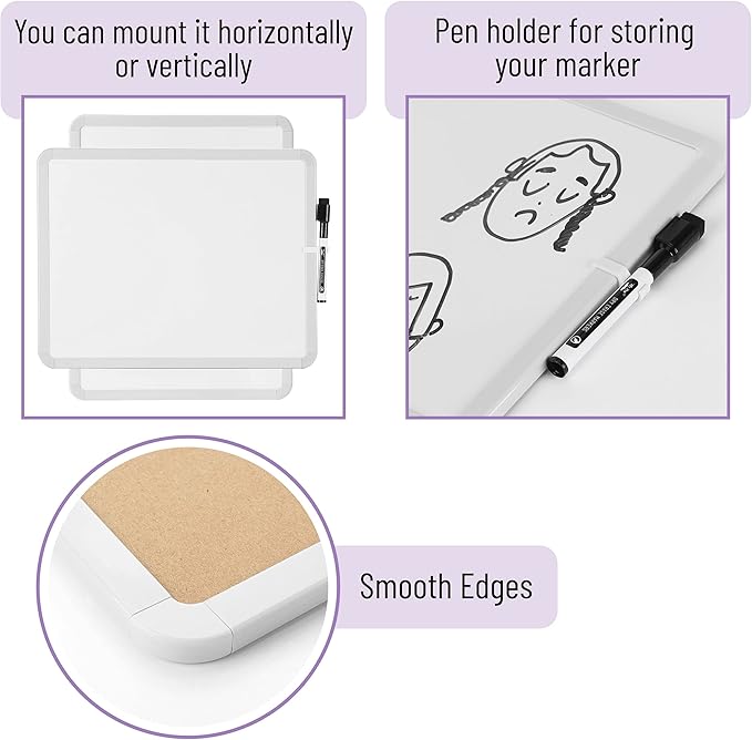Mr. Pen- Dry Erase Board, 14” x 11” with a Black Dry Erase Marker, Small Mini White Board for Students, White Frame, Includes Double Sided Tapes