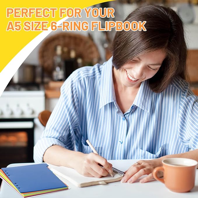 64 Pcs A5 Index Divider 6 Hole Binder Dividers 8.27 x 5.83 Inch 8 Colors Plastic Binder Dividers with Gold Month Stickers for Notebook Loose Leaf Binders Travel Diary Journal Planner