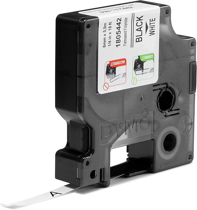 DYMO Rhino Industrial Permanent Polyester Labels, 1/4", Black Print on White Tape