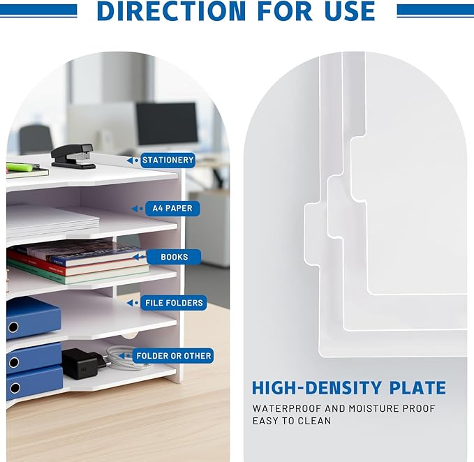 File Organizer Paper Sorter 5 Tier File Desktop Document Holder White Paper Sorter Desk for Office, Home or School (5 Tier File Organizer)