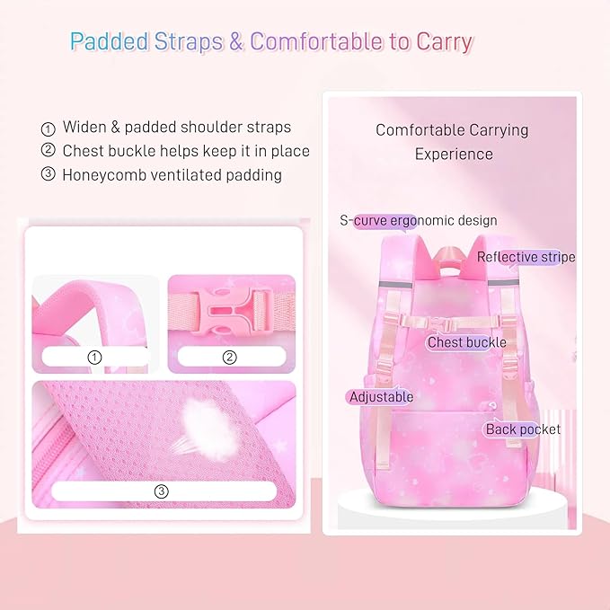 Backpack for Girls Cute Bow Kids Backpack for Elementary School Students Bookbag Middle School Bags for Girls Travel Back Pack, Dreamy Pink