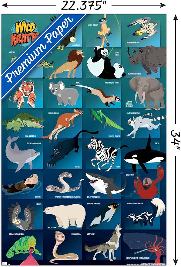 Wild Kratts - Grid Wall Poster, 34L" x 22.4W", Premium Poster & Mount Bundle