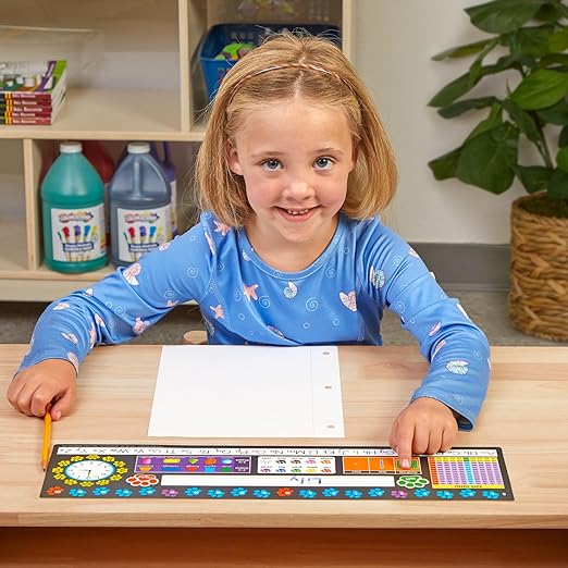 Really Good Stuff 24PK Paw Prints Self-Adhesive Vinyl Desktop Reference Nameplate with Numbers, Grid, Colors, Shapes-Traditional Manuscript Name Tags
