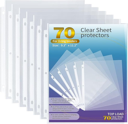 Tamaki Sheet Protectors for 3 Ring Binder, 70 Pack Premium Clear Page Protector 8.5 x 11 inch, Plastic Sleeves Top Loading Paper Sheets Document Sleeve Letter Size