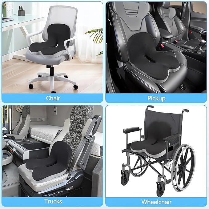 Memory Foam L-Shaped Integrated Seat Cushions for Car Truck Driver Ergonomic L Shape Lumbar Cushion Sciatica Back Pain Relief Office Chair Butt and Back Support Pillow Long Driving Booster Seat (E1)
