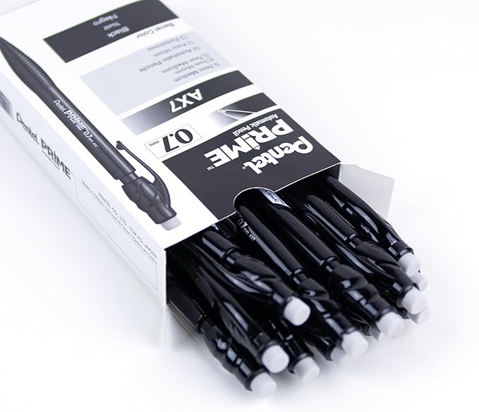 Pentel Prime Mechanical Pencil 0.7mm, Black Barrel, Box of 12 (AX7A)