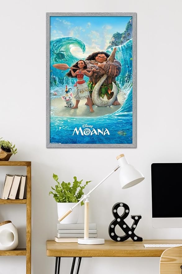 Disney Moana - Ocean Floor Wall Poster, 34L" x 22.4W", Gray Framed Version