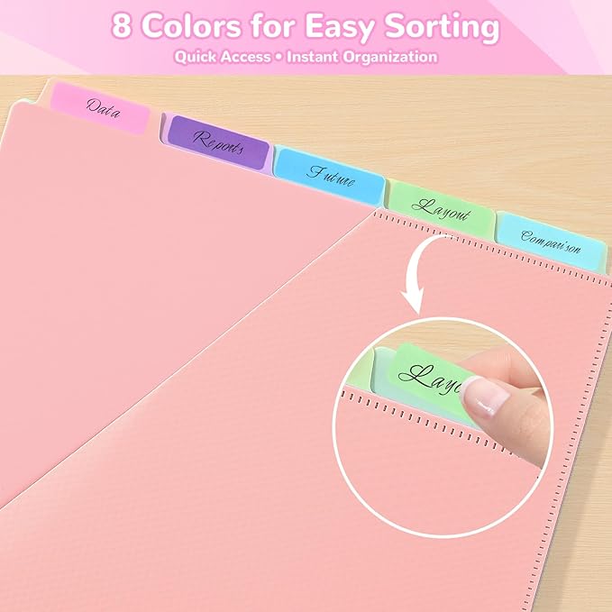 SUIN 5-Tab Binder Dividers with Pockets - Heavy Duty Plastic Dividers for 3 Ring Binder, Letter Size Poly Page Separators with Tabs & Label Stickers, Diamond Texture, 5 Pastel Colors, 1-Pack
