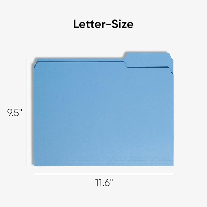 Smead Standard File Folders, Value Filing Bulk Case of 500, Blue, 1/3-Cut Tabs, Letter Size (21122)