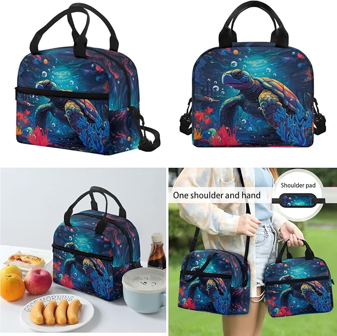 3 Pack Kids Backpack Sets for Girls Boys, Kids School Bookbag with Reusable Insulated Lunch Bag Pencil Case, Cartoon Sea Turtle-blue, One Size