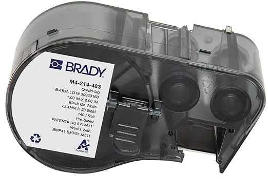 Brady Authentic (M4-214-483) QuickFlag Tapered Polyester Flag Labels with Ribbon 2" H x 1" W Black on White, 140 Labels. for use with BMP41, BMP51, M410, M510, and M511 Label Printers.