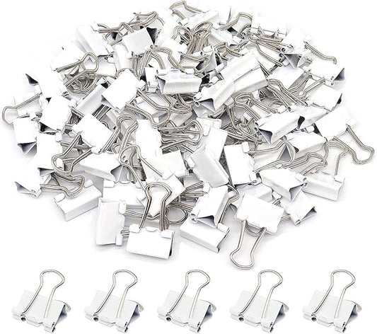 Mini Binder Clips, Paper Clip, Small Paper Clamps 15mm (5/8 inch), 100 Pack Micro Size Office Clips for Home School and Business (White)