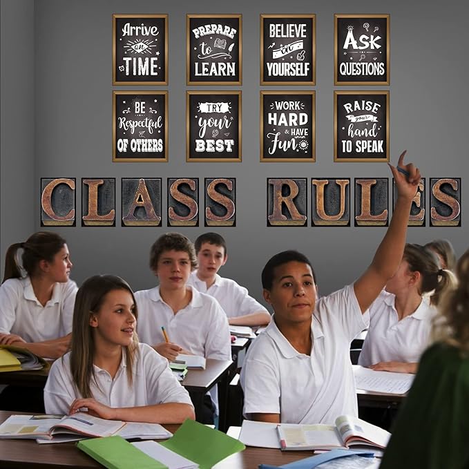 DUAIAI Classroom Decorations, 18 Pieces Bulletin Board CLASS RULES Posters for Classroom Decor, Inspirational Motivational Poster Quote Sign for School Teacher Supplies