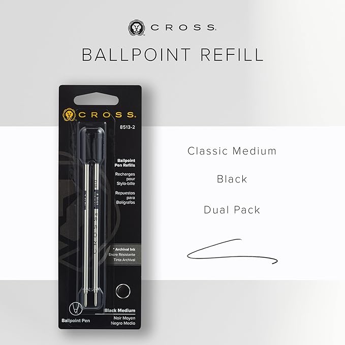 Cross Refills for Ballpoint Pens, Medium, Black Ink, 2/Pack (85132), Model:8513-2