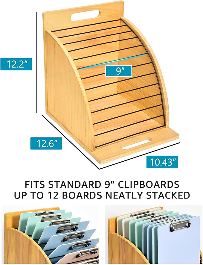 HULISEN 2 Pack Clipboard Holder for Classroom & Office, Wooden Clipboard Storage Organizer with Raised Side Panel & Metal Slots, Wood Clip Board Stand Rack – Clip Board Not Included