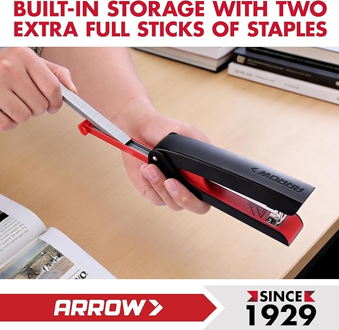 Arrow Full-Strip Stapler with Staples, 25 Sheets Capacity, 2-Pack Stapler with Staple Remover and 2520 Count 26/6 Staples, Built-in Storage, Open for Tacking, Non-Slip, for Office, School and Home