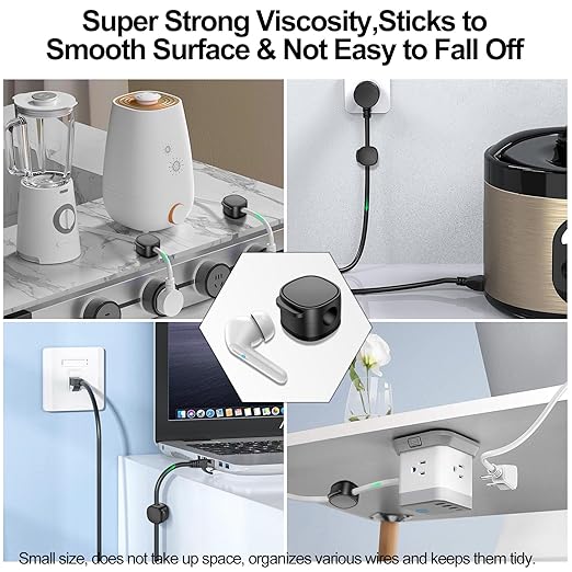 6 Pack,Magnetic Cable Clips & Silicon Cable Ties,[Cable Smooth Adjustable Under Desk Organizer],Cable Management,Cord Holder-Desk Stand Cable Organizer Holding,Adhesive for Home Cable Keeper