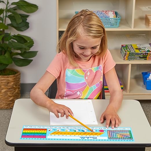 Really Good Stuff 24PK Zaner-Bloser Cursive Self-Adhesive Deluxe Plastic Desktop Reference Nameplate With Number Line, Fractions, Decimals, Percentages, Place Values, and Multiplication