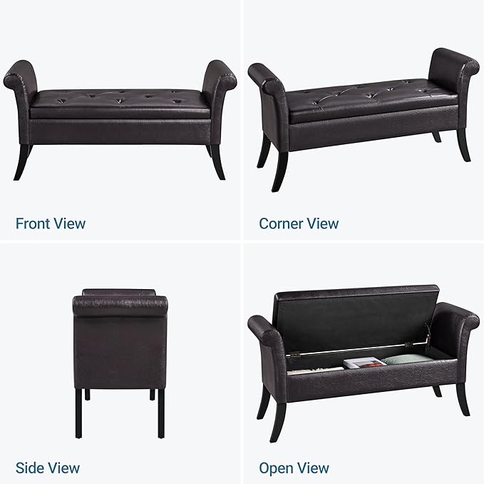 Yaheetech Ottoman with Storage, 52" PU Leather Storage Ottoman Bench with Safety Hinge, Upholstered Bench with Seating for Bedroom, Living Room, Holds up to 661 lb, Dark Brown