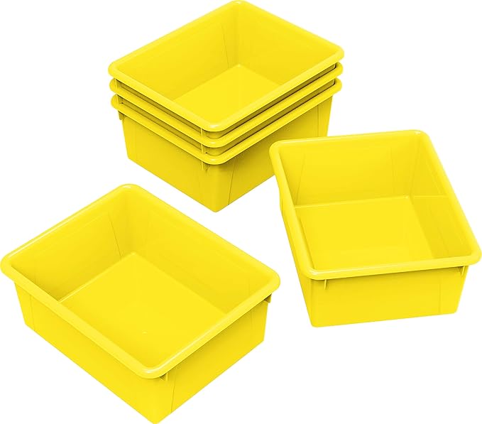 Storex Letter Size Deep Storage Tray – Organizer Bin for Classroom, Office and Home, Yellow, 5-Pack (62526U05C)
