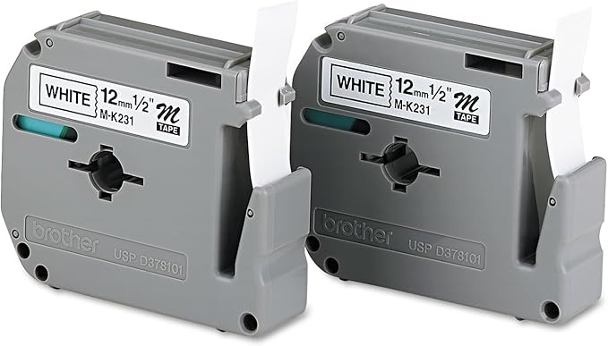 Brother M2312PK M Series Labeling Tapes for P-Touch Labelers, 1/2-Inch w, Black on White, 2/Pack