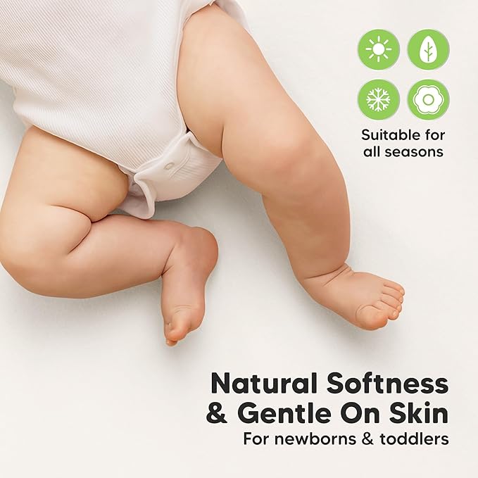 2-Pack Waterproof Crib Sheets for Boys, Girls - 52x28 Fitted Organic Cotton Baby Crib Sheets, Toddler Mattress Protector Cover, Washable, Soft & Durable Baby Bedding Essentials (Soft White)