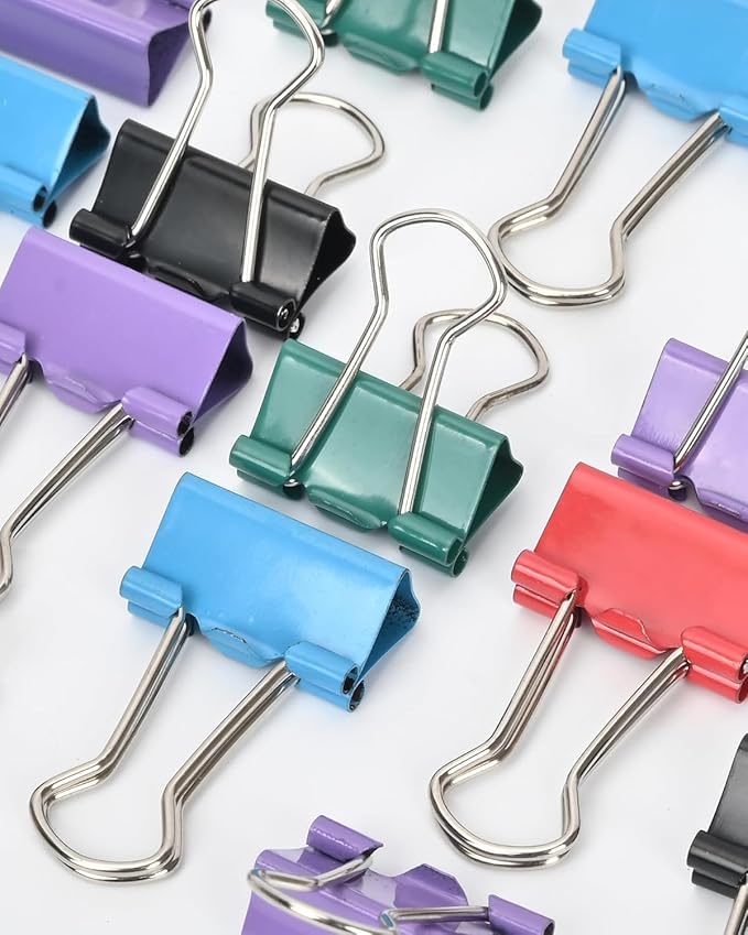 CUARUSUIKA Binder Clips Set,40Pack, 1 in Small Clip, Paper Clips for Office, Home, School, Crafts, Business(Mixed Color)
