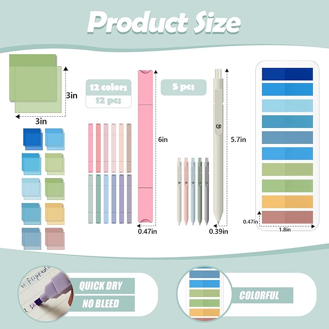 Jutom 38 Pcs Bible Journaling Study Kit for Women, Book Annotation Supplies with Highlighters Pens, Tabs, Sticky Notes, Markers for Christian Office Bible Study Supplies(Blue Series,Square)