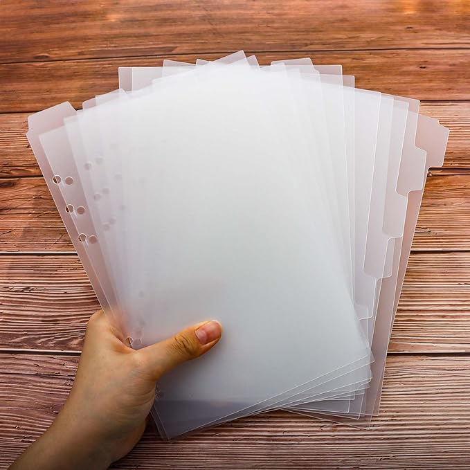 2 Set A5 Binder Dividers Frosted Plastic Index Divider Blank Side 7 Tabs Top 5 Tabs Planner Insets 12 Sheets Refillable Page Protectors for 6 Ring Binder Notebook