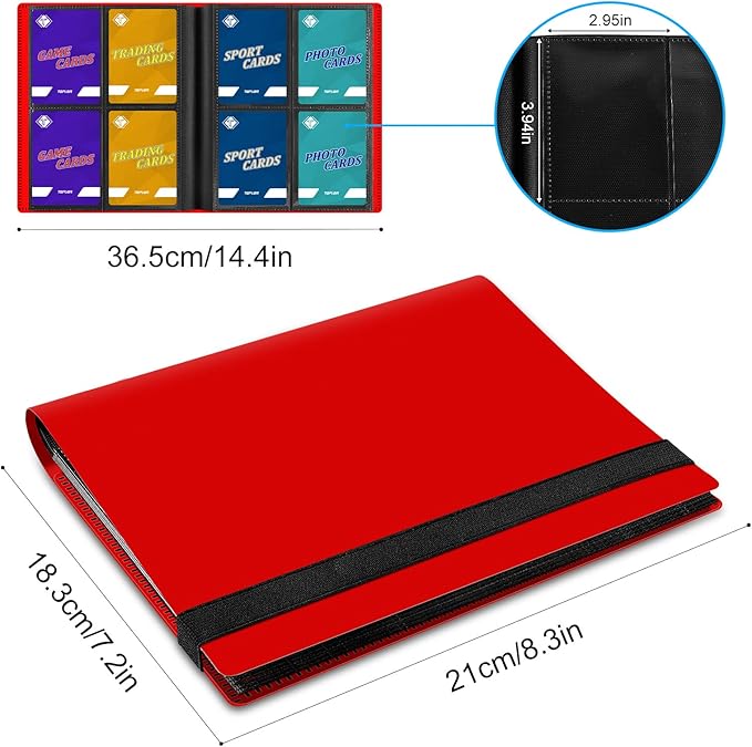 Trading Card Binder, Card Binder Album Folder Book Fit for MTG Baseball Football Sports Cards, Easy to Use Card Collection Binder (Red, 160 Pockets)