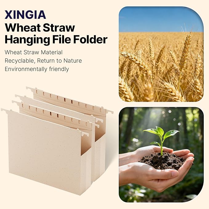 XINGIA Wheat Straw Plastic Hanging File Folders Letter Size, 12 Pack Extra Capacity Filing Cabinet Folders for Bulk Files/Medical Charts, Heavy Duty 2 Inch Expansion File Organizer(Morandi Pink)