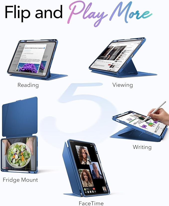 ESR for iPad Air 13 Inch Case M4/M3/M2 (2026/2025/2024), Vertical Stand Cover, Multi Stand Angles, Ultra-Stable Case with Pencil Holder, Flip Series, Blue