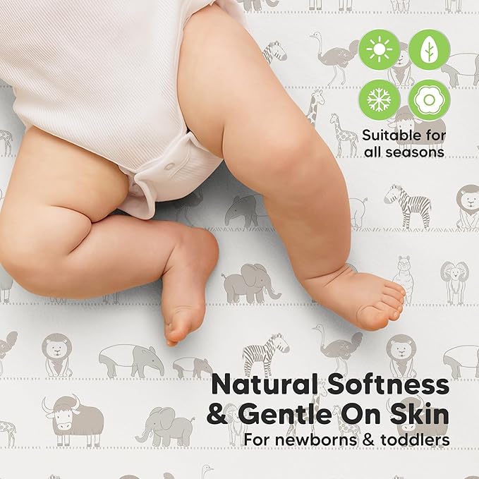 2-Pack Waterproof Crib Sheets for Boys, Girls - 52x28 Fitted Organic Cotton Baby Crib Sheets, Toddler Mattress Protector Cover, Washable, Soft & Durable Baby Bedding Essentials (Foxtrot)