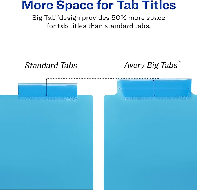 Avery Big Tab Insertable Plastic 2 Pocket Dividers for 3 Ring Binders, 8 Tab Set, Bright Two-Tone Multicolor, Works with Sheet Protectors, 1 Set (11989), Pack of 24