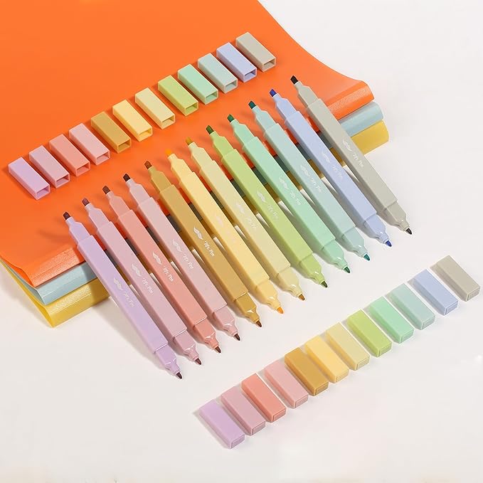 Mr. Pen- Dual Tip Aesthetic Highlighters, 12Pack, Chisel & Fine Tips, Pastel Colors, Cute Assorted Colors, Cute High lighters for School, Highlighter Set