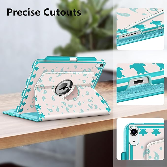 Fintie Rotating Case for iPad (A16) 11th Generation 11 Inch (2025), iPad 10th Generation 10.9 Inch (2022) - [Built-in Pencil Holder] 360 Degree Rotating Protective Stand Cover, Green Sea Turtle