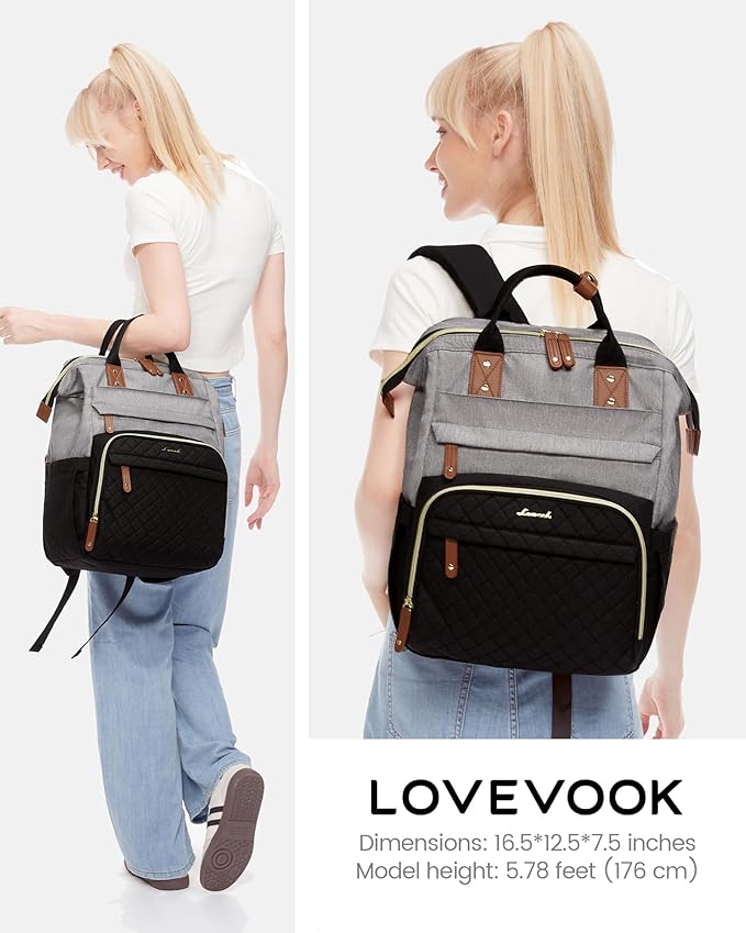 LOVEVOOK Laptop Backpack for Women, 15.6'' Waterproof Nurse Bag Teacher Work Backpack Purse for Women, Travel Computer Backpack for College Office Business Ladies