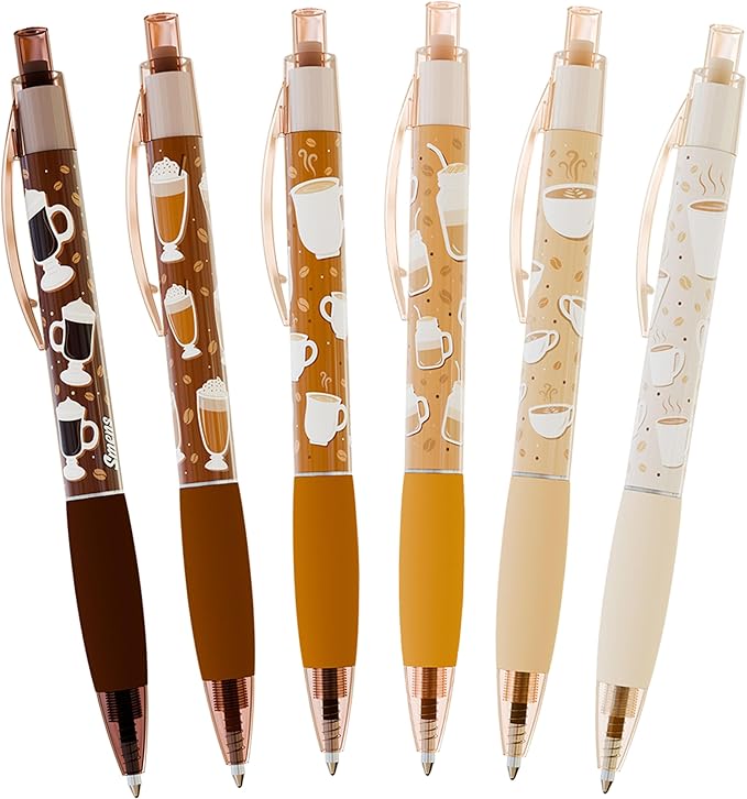 Scentco Coffee Smens - Gourmet Coffee-Scented Gel Pens, Black Ink, Medium Point, 6Pack Variety Set
