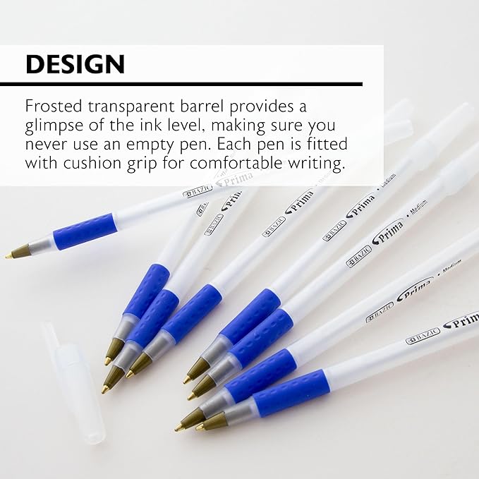 BAZIC 1737 Prima Blue Stick Pen w/Cushion Grip (8/Pack)