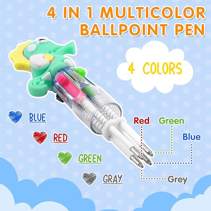 arscniek 60Pcs Multicolor Pen in One, 4-in-1 0.5mm Fine Point Cute Pens, Fun Kawaii Ballpoint Pen for Children's Party Favors, Classroom Prizes, Teacher School Supplies, Bulk Gifts for Students