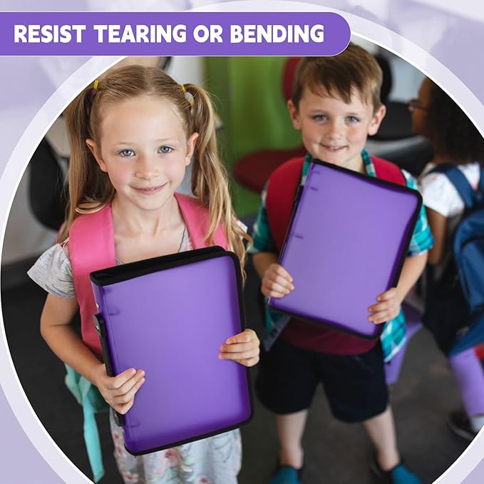 Teling 4 Pcs 1 Inch Purple Zipper Binder with 3 Ring Zipper Binder, Refillable Plastic Clear File Organizer Planner for Projects, Assignments, Memos, School Work, 11.3 x 9.3 Inches