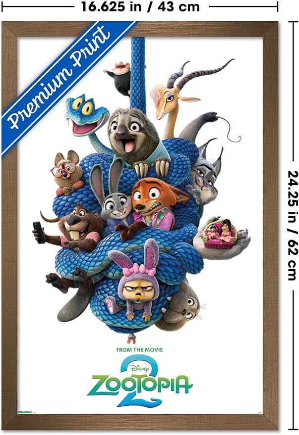 Disney Zootopia 2 (2025) - Group One Sheet Wall Poster, 22.4L" x 14.7W", Bronze Framed Version