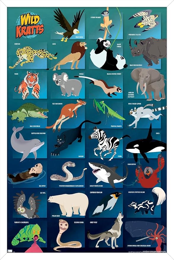 Wild Kratts - Grid Wall Poster, 22.4L" x 14.7W", White Framed Version