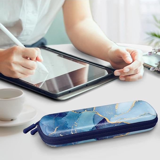 Fintie Holder Case for Apple Pencil Pro, Apple Pencil (USB-C / 1st / 2nd Generation), PU Leather Carrying Bag Sleeve Compatible with Pen, USB Cable, Samsung Stylus, Ocean Marble