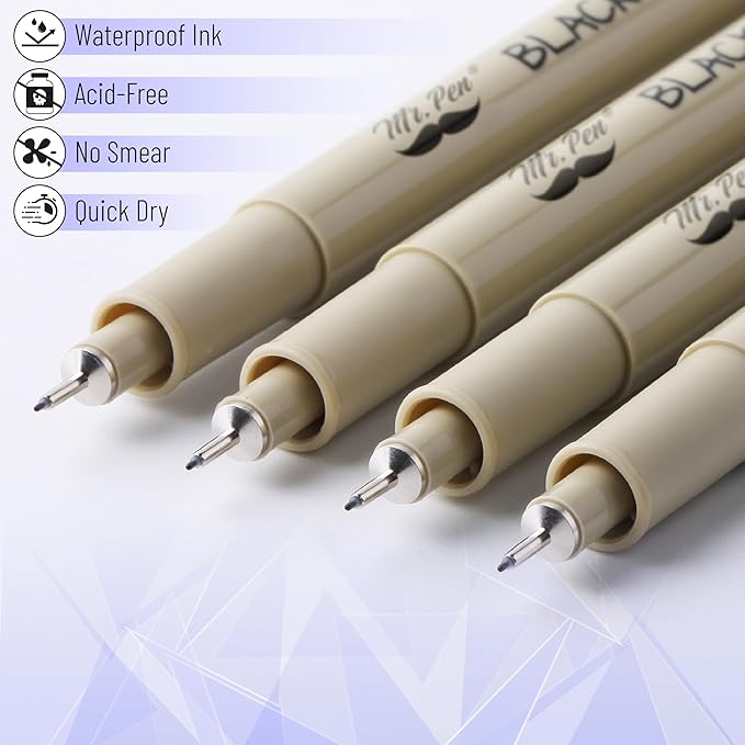 Mr. Pen- Black Fineliners, 0.25mm, 4 Pack, Bible Pens No Bleed, Fine Tip, Ultra Fine, Black Art Pens