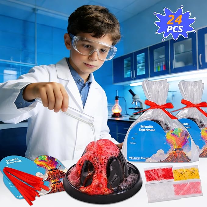 24 Pack Erupting Volcano Science Kit Valentines Gifts Party Favors with Valentine's Cards STEM Projects Educational Toys for Boys Girls School Exchange