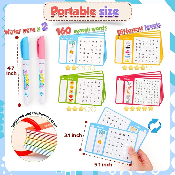 Sight Words Kindergarten Learning Activities: 160 Word Search Spelling Games - Reusable Water Coloring Flash Cards for Studying - Educational Travel Games for Road Trip 4-8 Year Olds