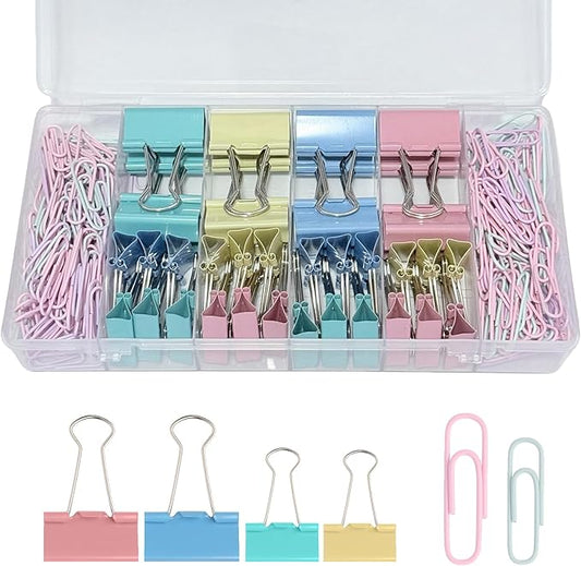 260PCS Colored Assorted Size Paper Clips and Binder Clips, Paperclips Large Medium Small, Binder Clip and Paper Clip Set for Home, School, and Office Supplies in a Container with Compartments