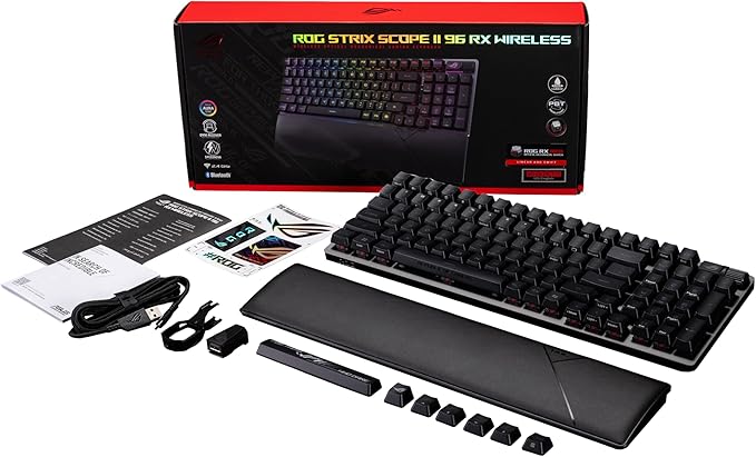 ASUS ROG Strix Scope II 96 RX Wireless Optical Gaming Keyboard – 96% Full-Size, Tri-Mode Connectivity, Pre-lubed ROG RX Red Linear Switches PBT Keycaps, RGB, PC/Mac Support - Black