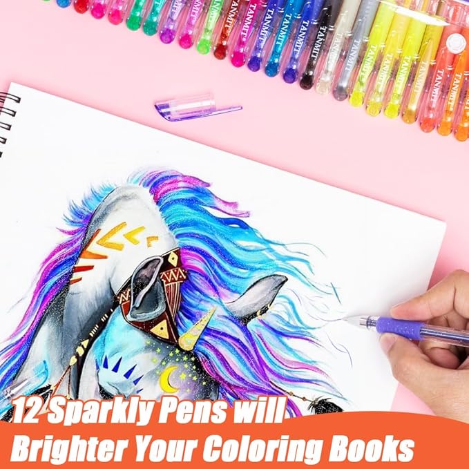TANMIT 36 Colors Gel Pens Set for Adult Coloring Books, Colored Gel Marker with 40% More Ink, Great for Adult Doodling Scrapbooking Drawing